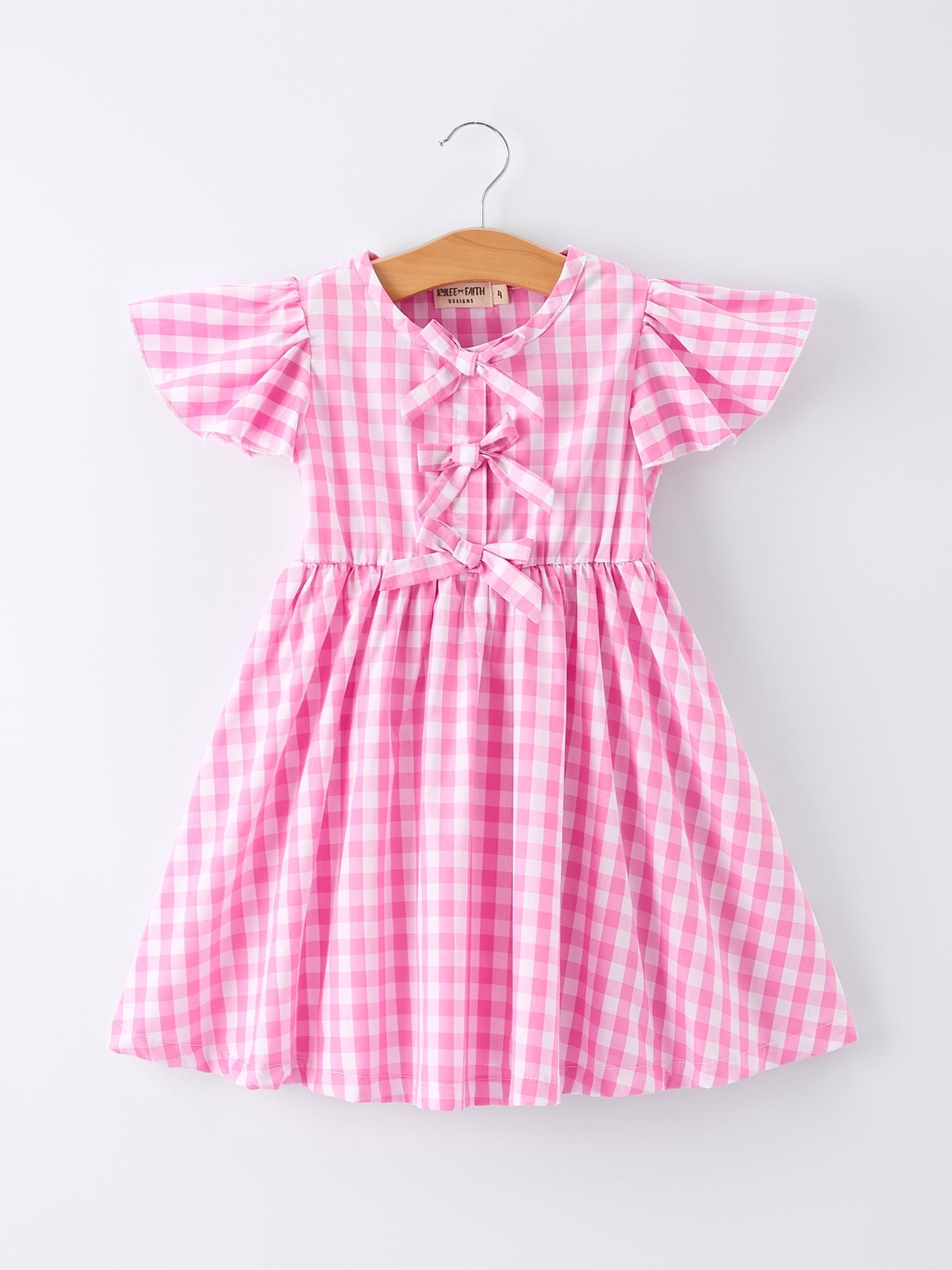 Rylee Faith Designs Spring Plaid Girls Dress Bow Flutter SleeveEveretts Place