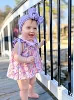Rylee Faith Designs Spring Purple Floral Bow Ruffle Girl Bloomer SetEveretts Place