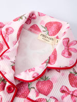 Rylee Faith Designs Spring Strawberry Bow Short Sleeve Shorts Pajama Set - 
