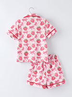 Rylee Faith Designs Spring Strawberry Bow Short Sleeve Shorts Pajama Set - 