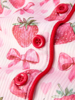 Rylee Faith Designs Spring Strawberry Bow Short Sleeve Shorts Pajama Set - 