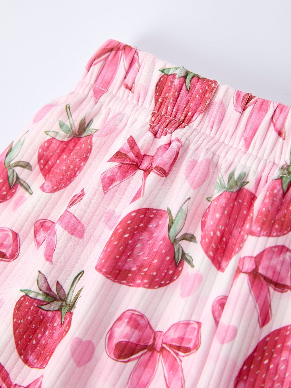 Rylee Faith Designs Spring Strawberry Bow Short Sleeve Shorts Pajama Set - 