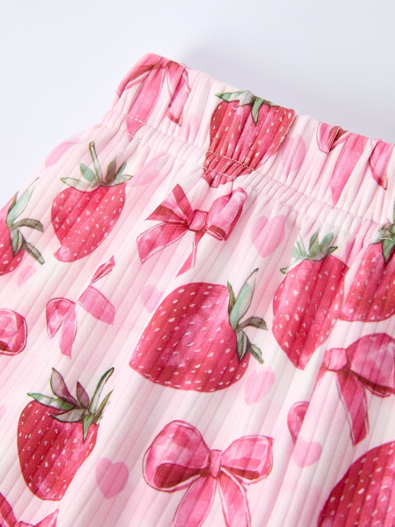 Rylee Faith Designs Spring Strawberry Bow Short Sleeve Shorts Pajama Set - 