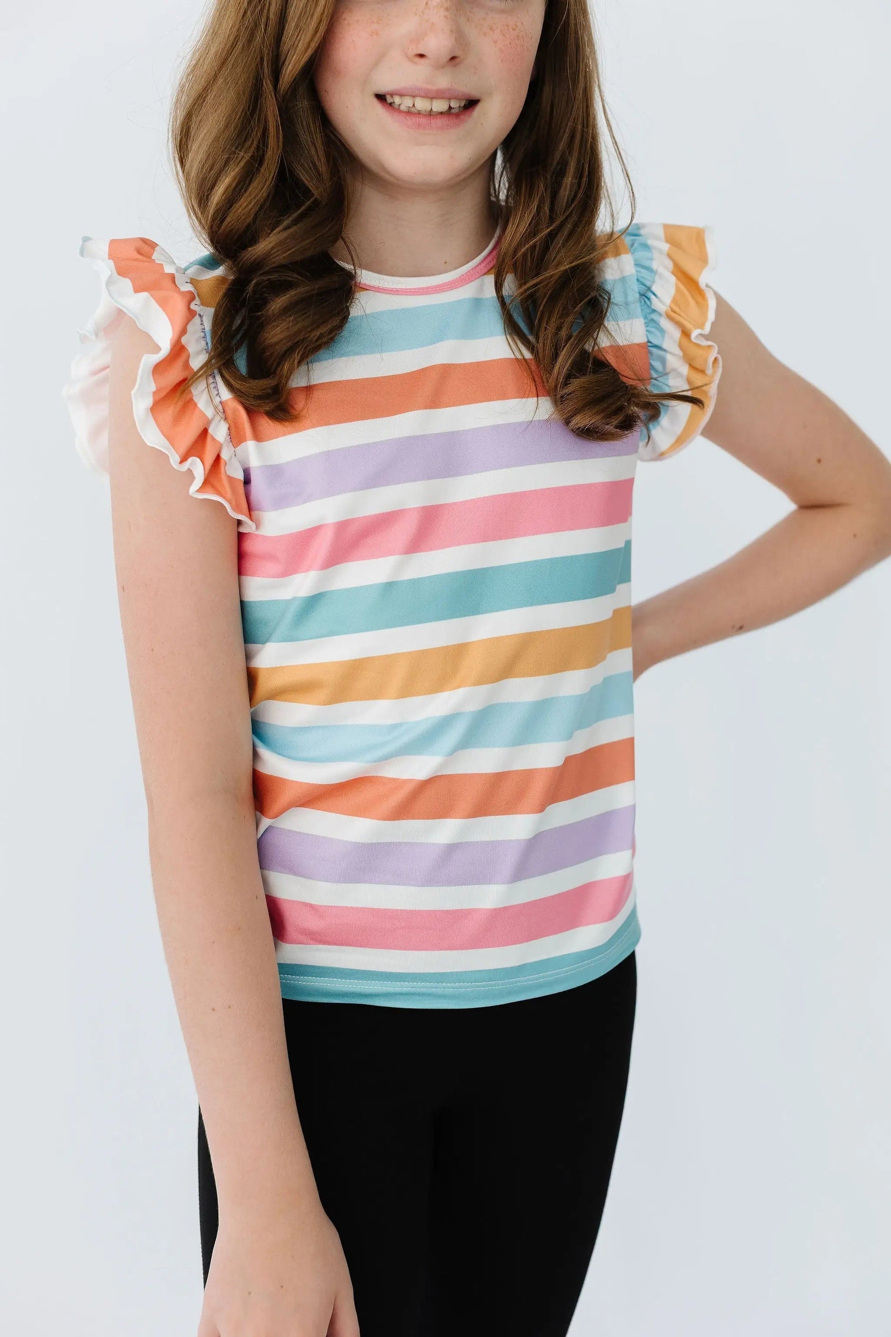 Mila & Rose ® Spring Stripes S/S Ruffle Tee - 