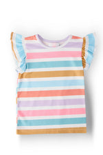 Spring Stripes S/S Ruffle Tee - Textile, Baby & Toddler Clothing, Pink, Fashion design, Crop top | Everetts Place