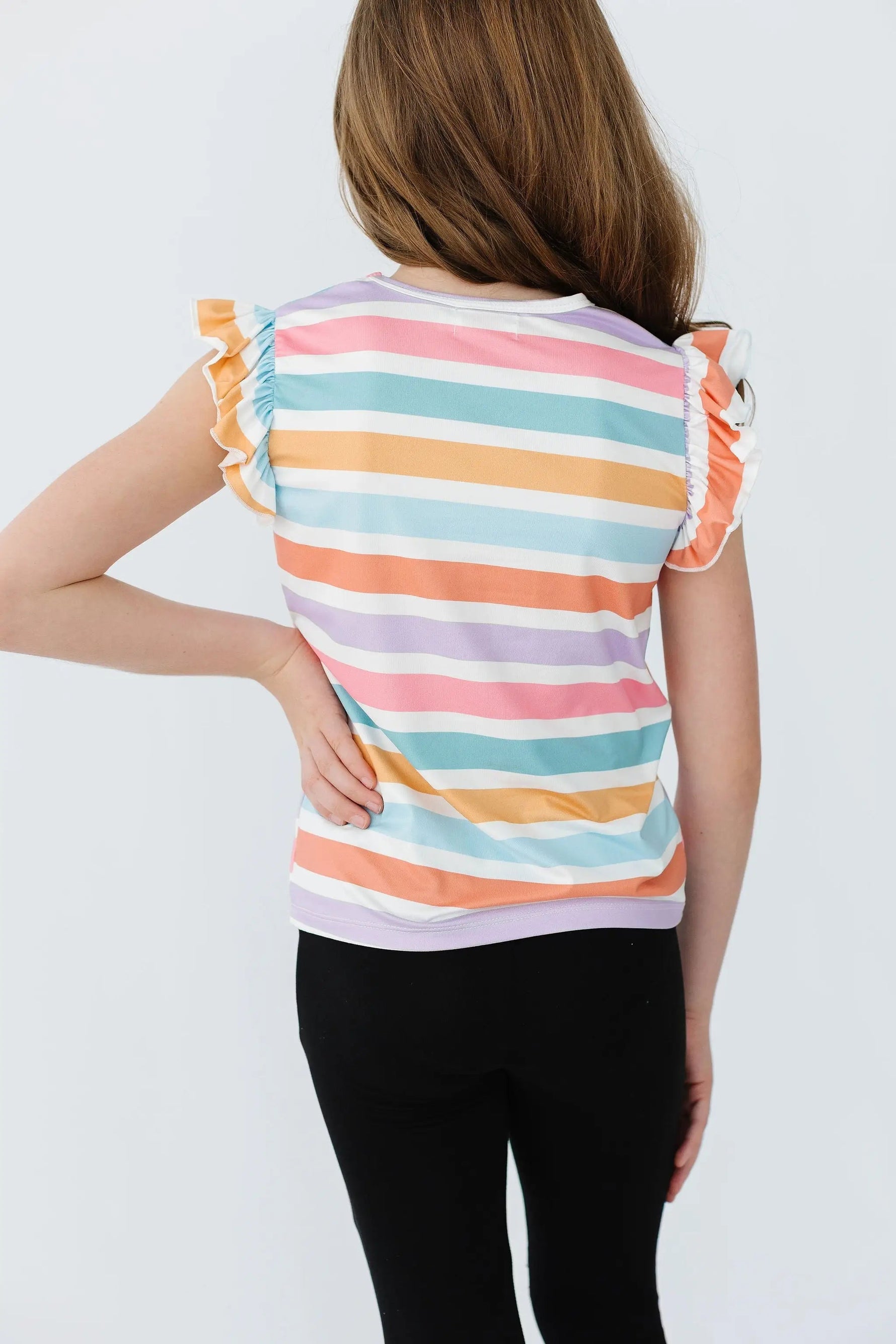 Mila & Rose ® Spring Stripes S/S Ruffle Tee - 