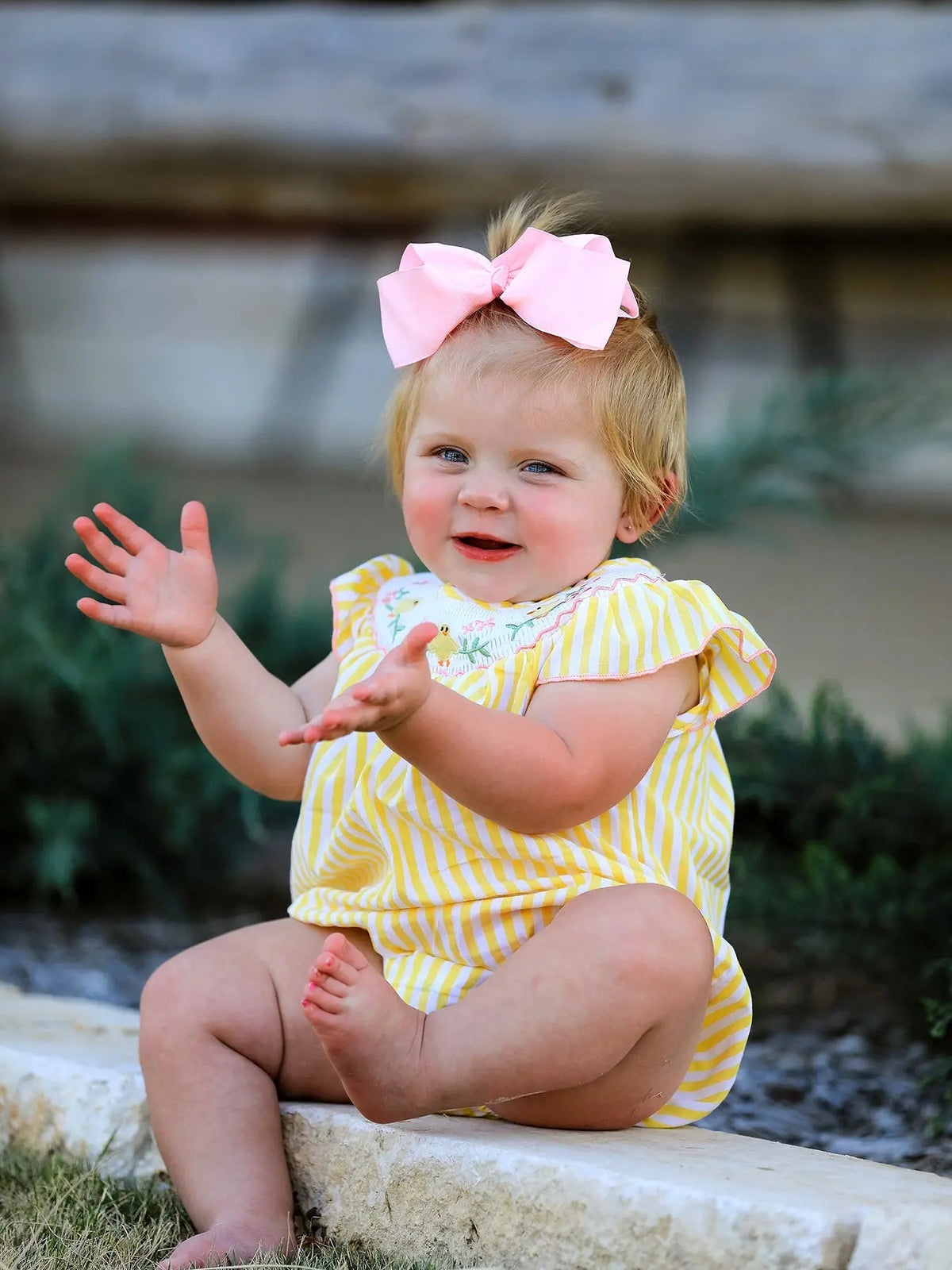 Rylee Faith Designs Spring/Summer Chick Floral Embroidery Smocking Girls Romper - 