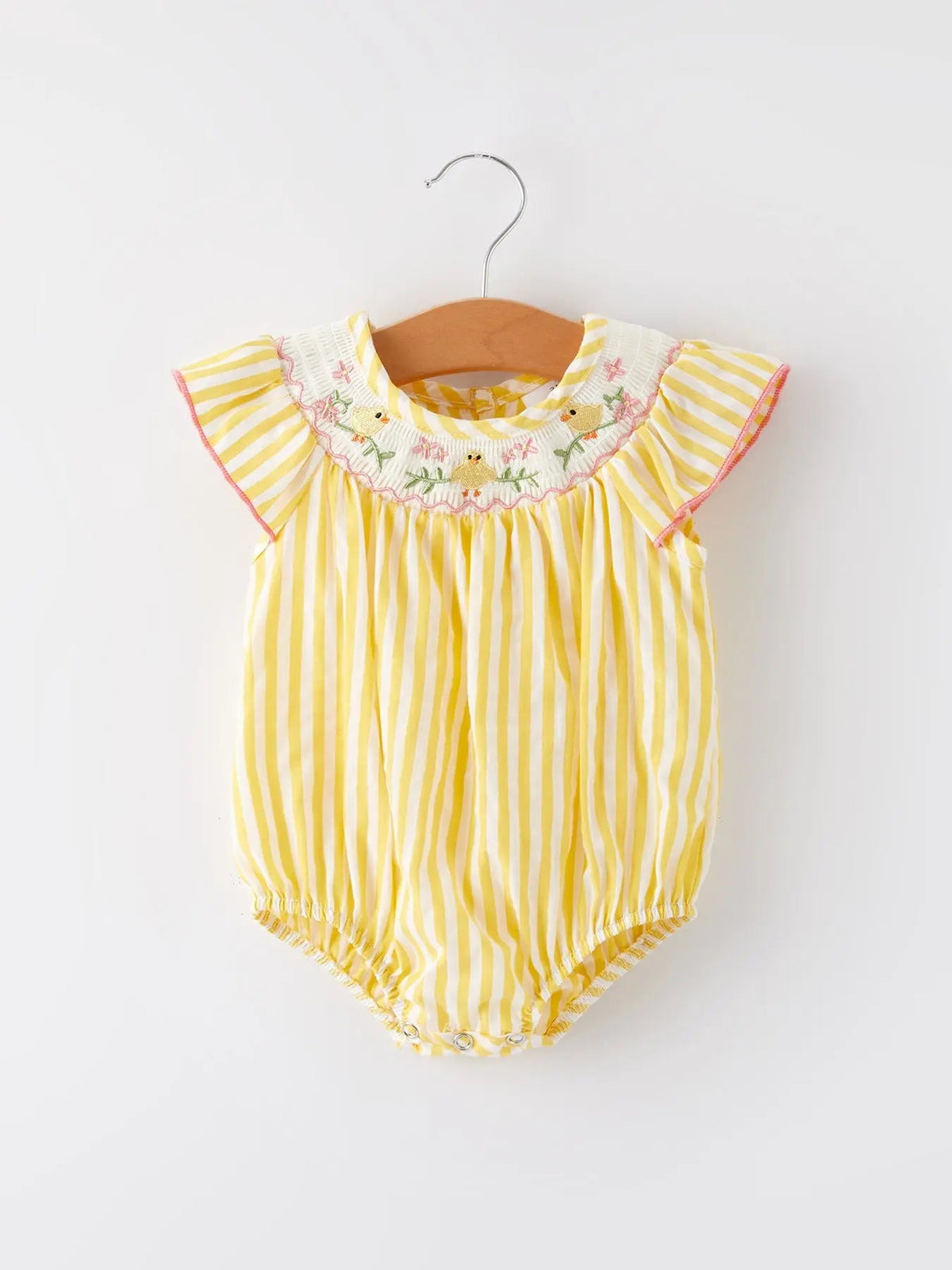 Rylee Faith Designs Spring/Summer Chick Floral Embroidery Smocking Girls Romper - 