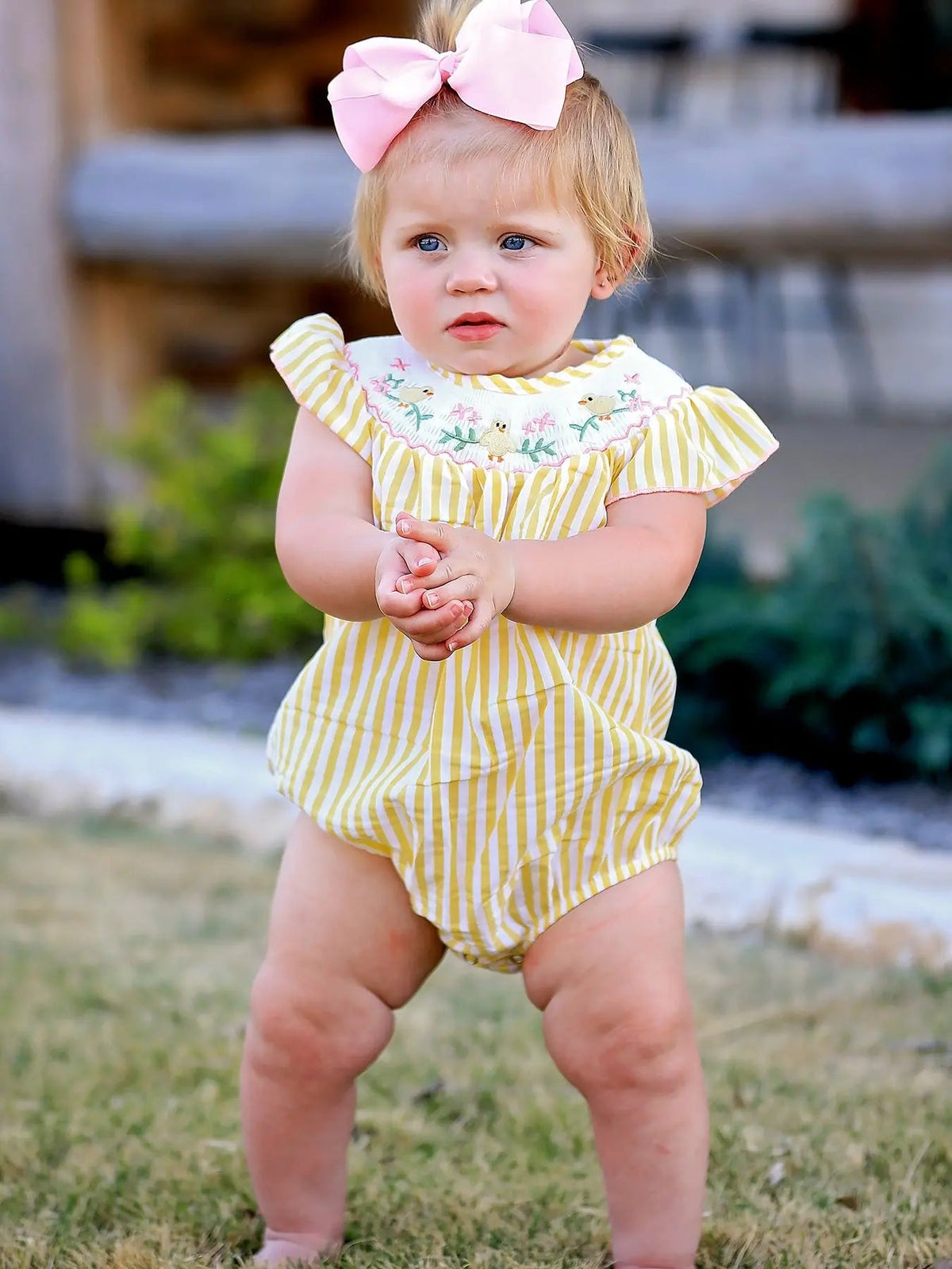 Spring/Summer Chick Floral Embroidery Smocking Girls Romper - Baby & Toddler Clothing, Facial expression, Smile, Pink, One-piece garment | Everetts Place