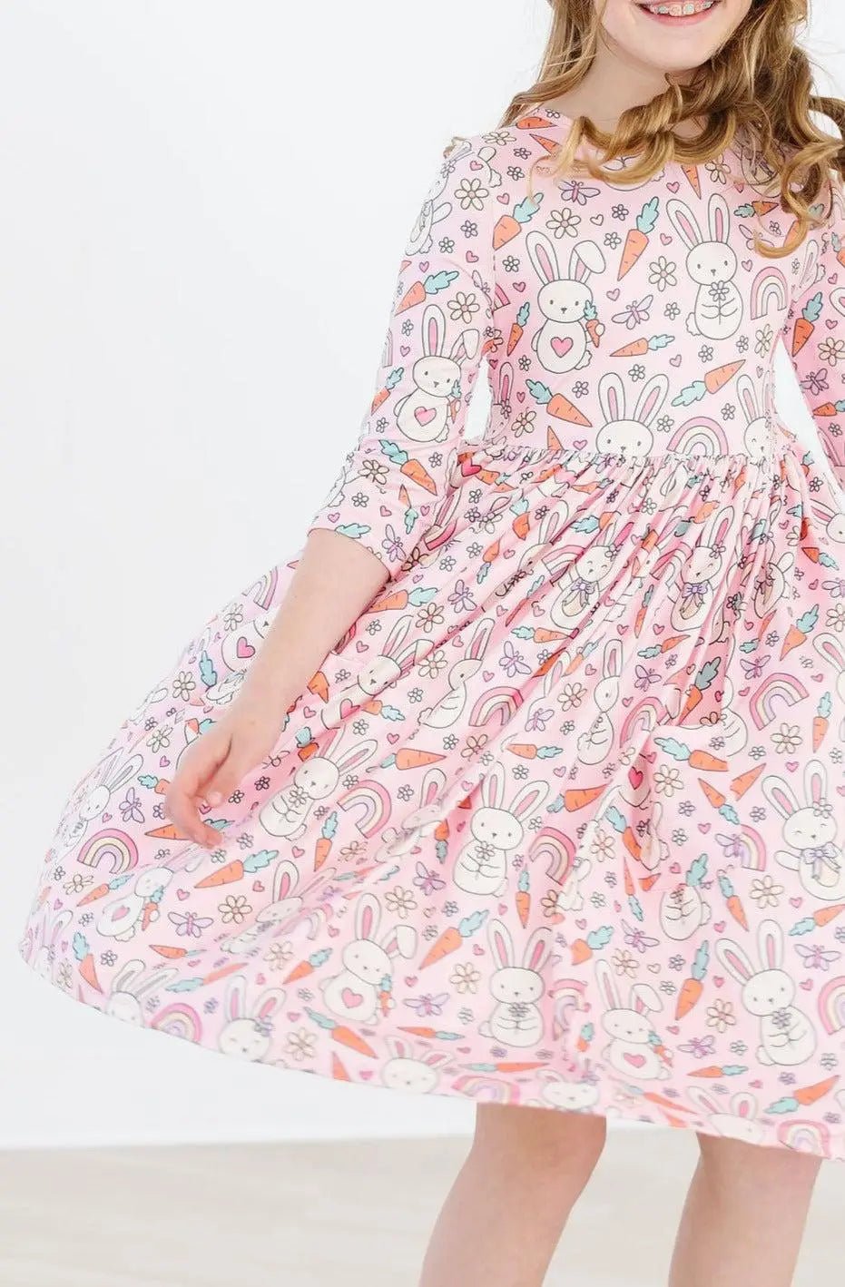 Mila & Rose ® Springtime Bunnies 3/4 Sleeve Pocket Twirl Dress - 