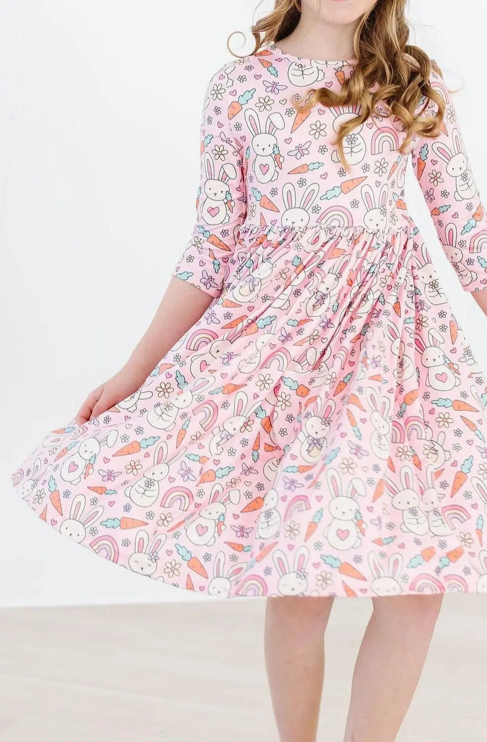 Mila & Rose ® Springtime Bunnies 3/4 Sleeve Pocket Twirl Dress - 