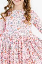 Mila & Rose ® Springtime Bunnies 3/4 Sleeve Pocket Twirl Dress - 