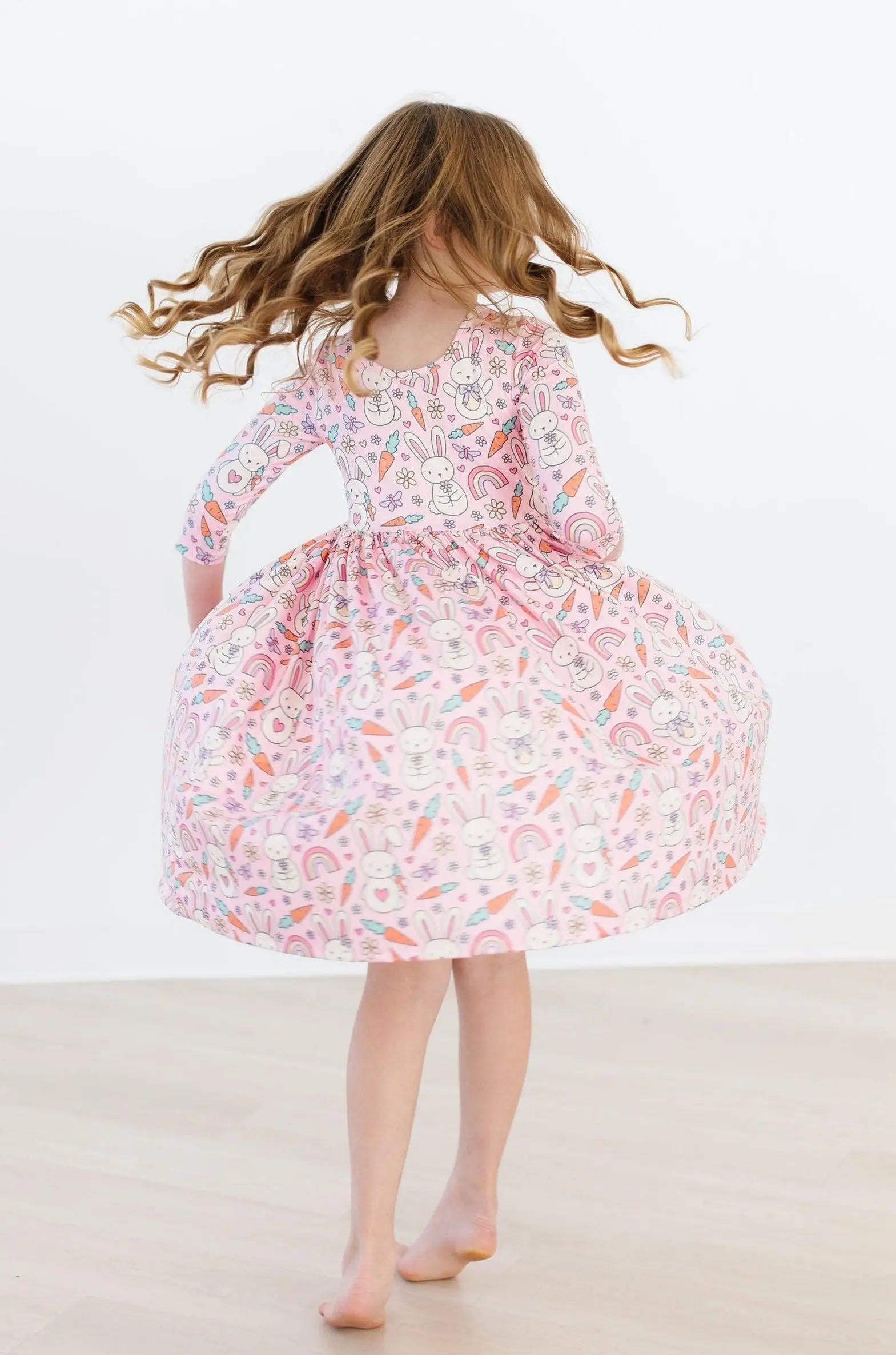 Mila & Rose ® Springtime Bunnies 3/4 Sleeve Pocket Twirl Dress - 