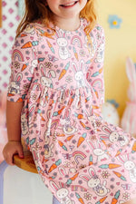 Mila & Rose ® Springtime Bunnies 3/4 Sleeve Pocket Twirl Dress - 