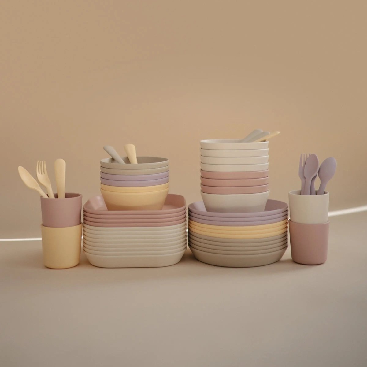 Mushie Square Dinnerware Bowls for Babies BPA Free Microwave and Dishwasher Safe Soft Colored Design -