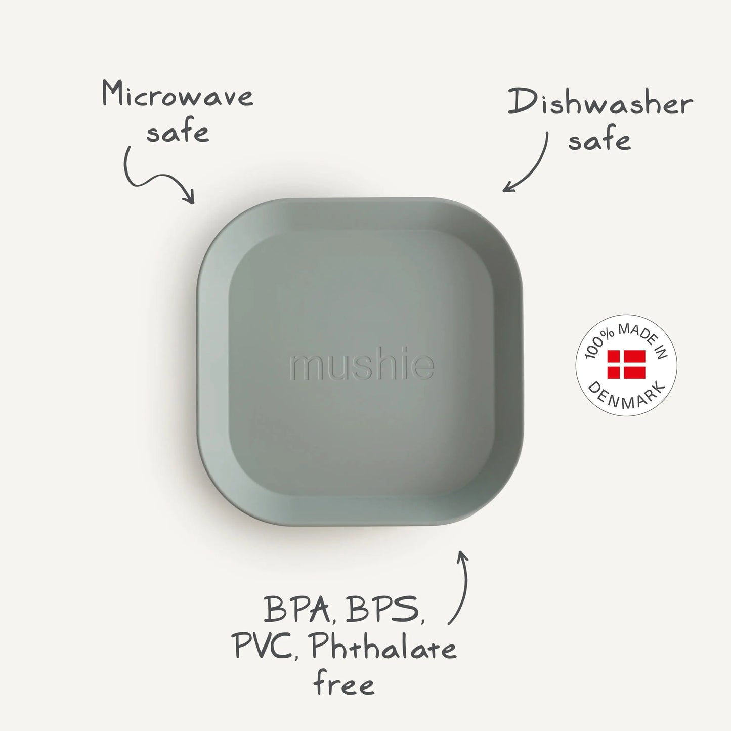 Square Dinnerware Plates for Babies BPA-Free Plastic Microwave and Dishwasher Safe Made in Denmark Mushie