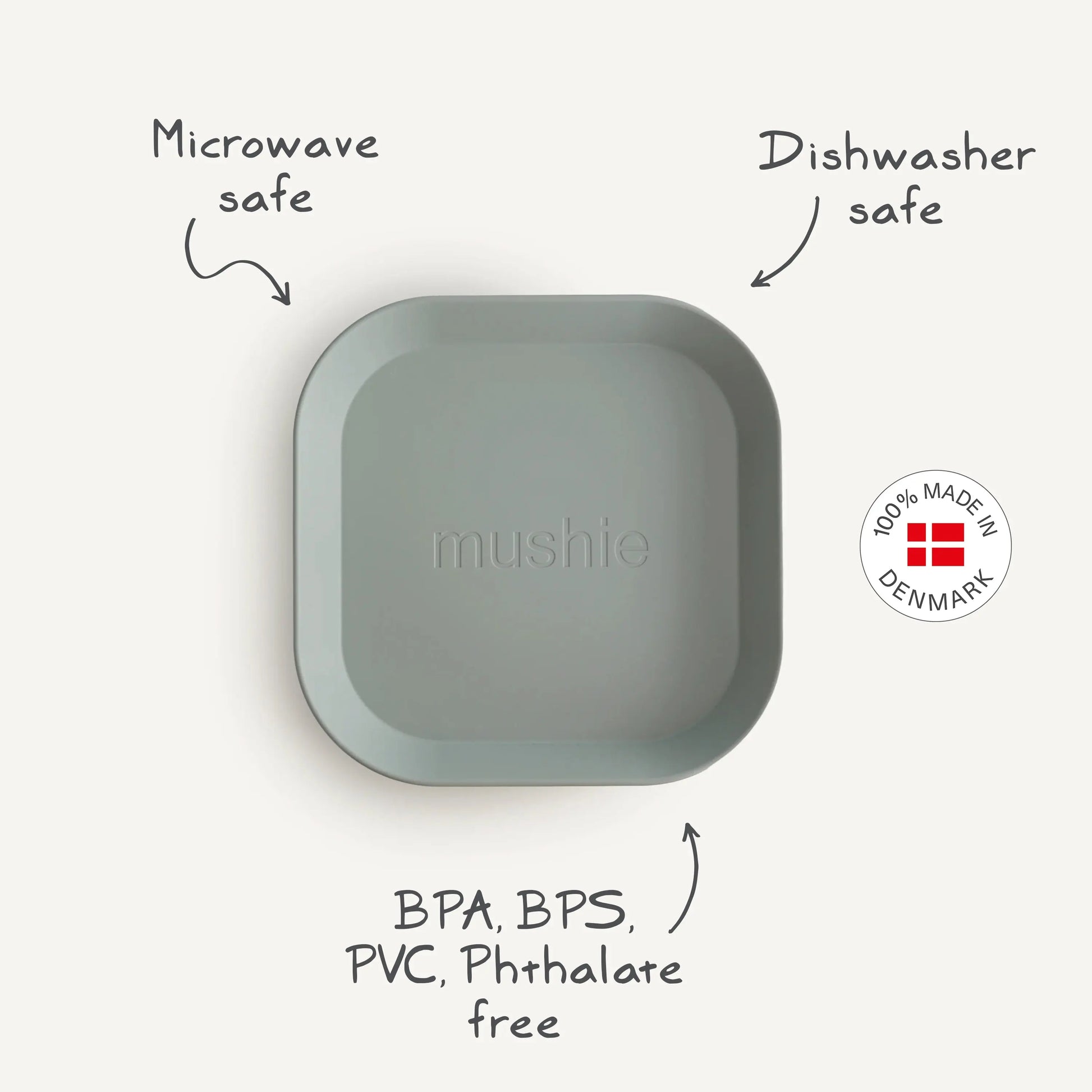 Square Dinnerware Plates for Babies BPA-Free Plastic Microwave and Dishwasher Safe Made in Denmark Mushie