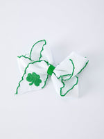 Rylee Faith Designs St. Patrick Shamrock Embroidered Hair Bow – Girls Hair Clip - 