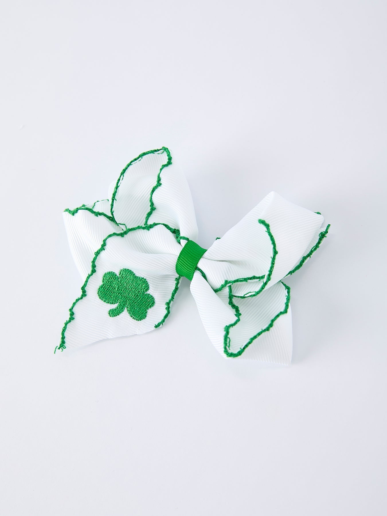 Rylee Faith Designs St. Patrick Shamrock Embroidered Hair Bow – Girls Hair Clip - 