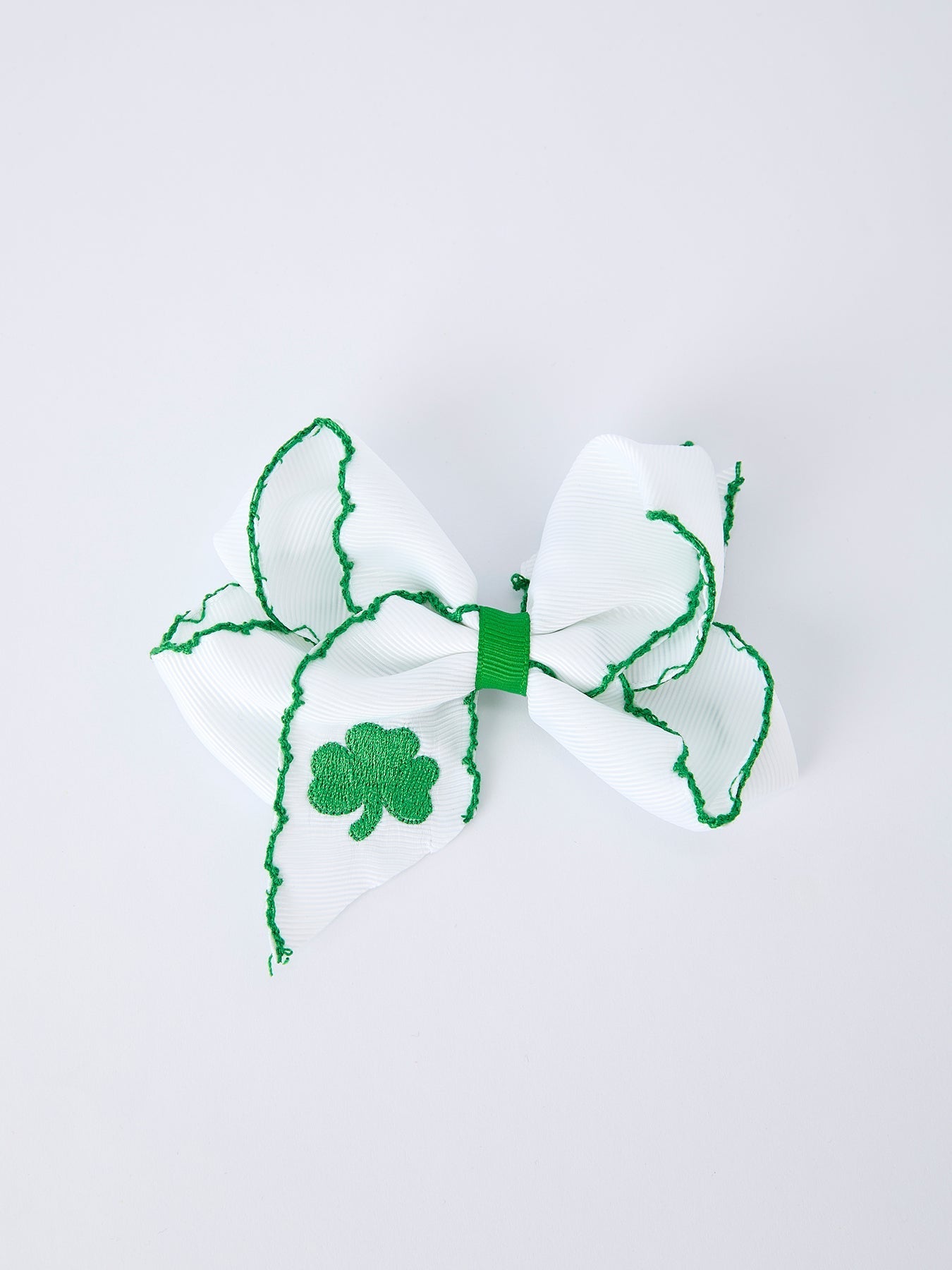 Rylee Faith Designs St. Patrick Shamrock Embroidered Hair Bow – Girls Hair Clip - 