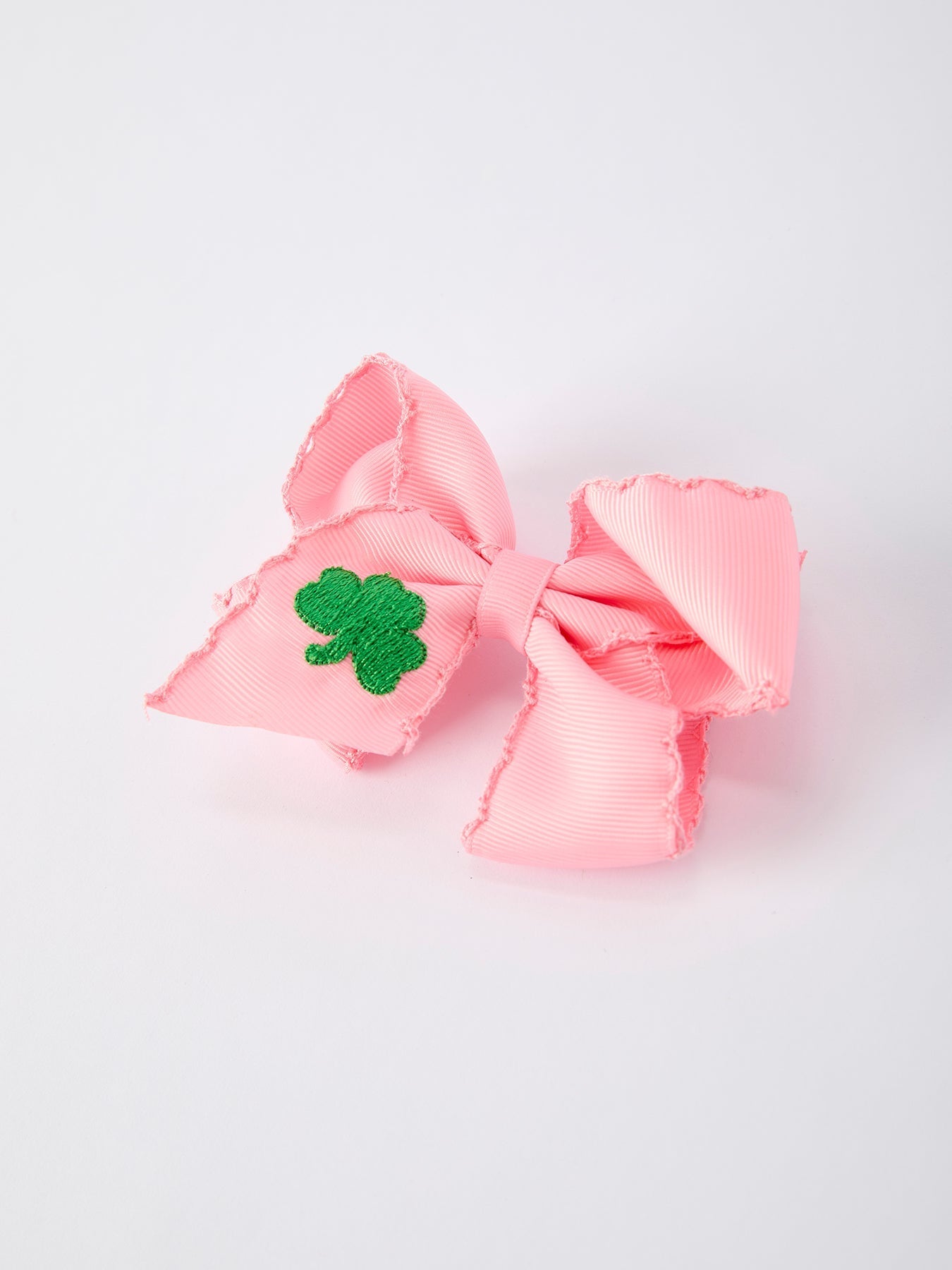 Rylee Faith Designs St. Patrick Shamrock Pink Hair Bow – Lucky Girls Hair Clip - 