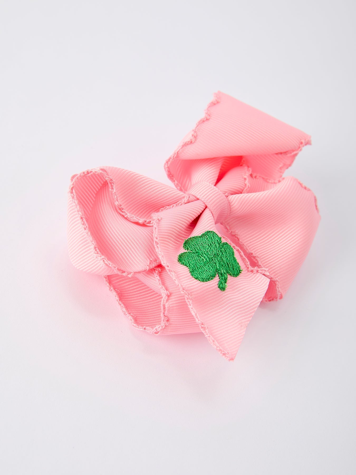 Rylee Faith Designs St. Patrick Shamrock Pink Hair Bow – Lucky Girls Hair Clip - 