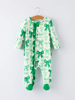 Rylee Faith Designs St. Patrick's Day Bow Print Long Sleeves Baby Girls Romper - 