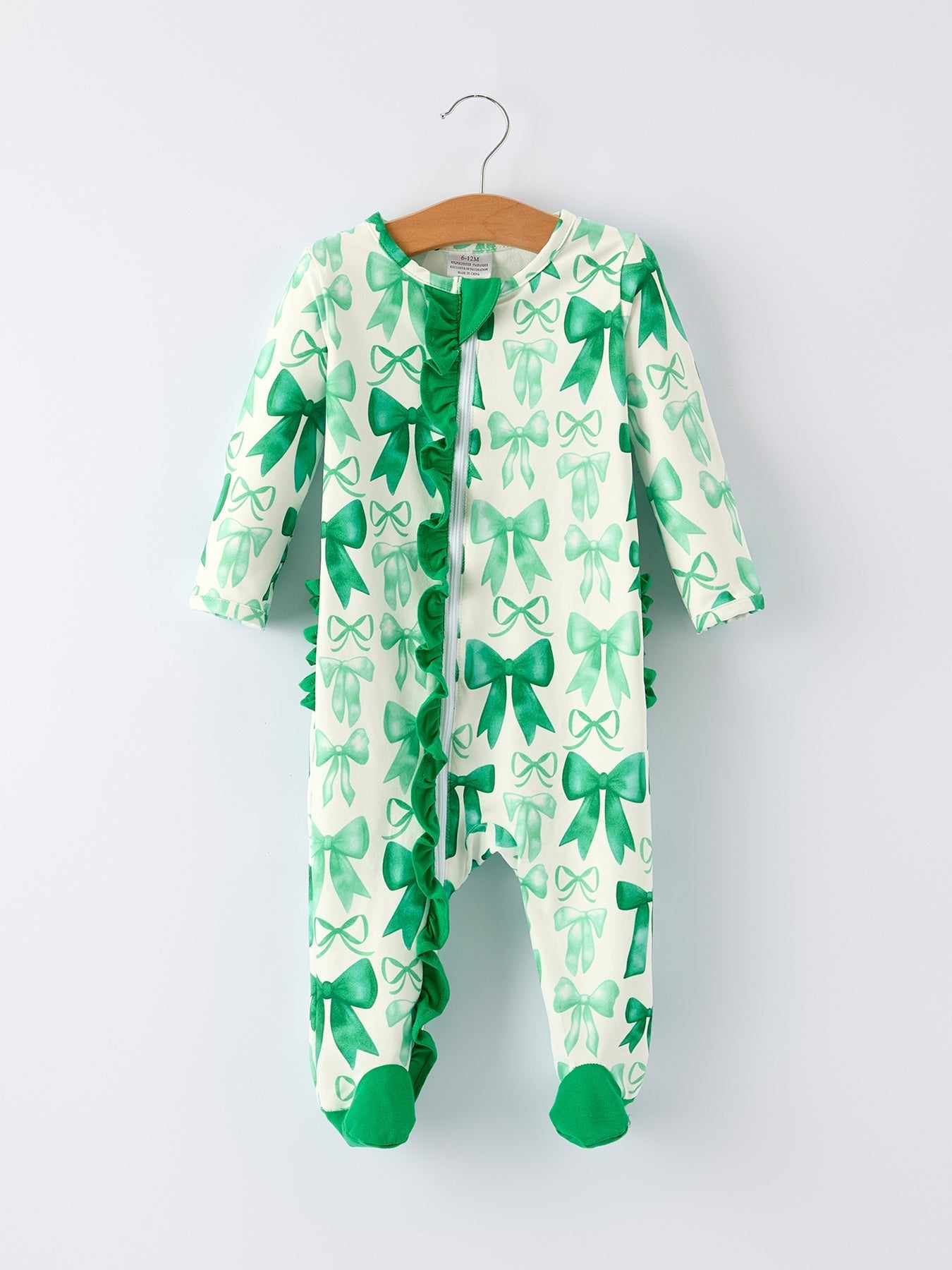 Rylee Faith Designs St. Patrick's Day Bow Print Long Sleeves Baby Girls Romper - 