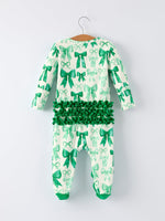 Rylee Faith Designs St. Patrick's Day Bow Print Long Sleeves Baby Girls Romper - 