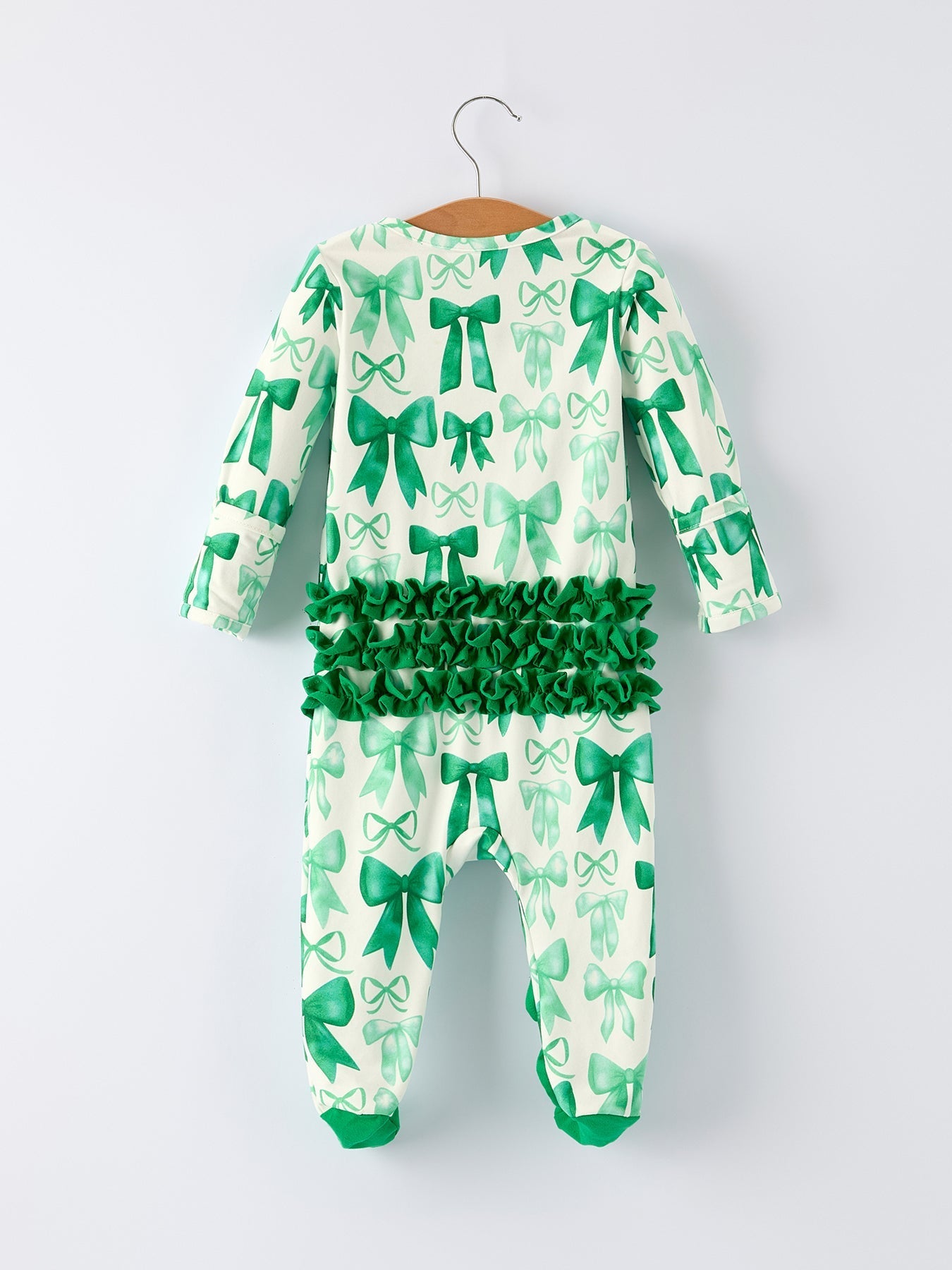 Rylee Faith Designs St. Patrick's Day Bow Print Long Sleeves Baby Girls Romper - 