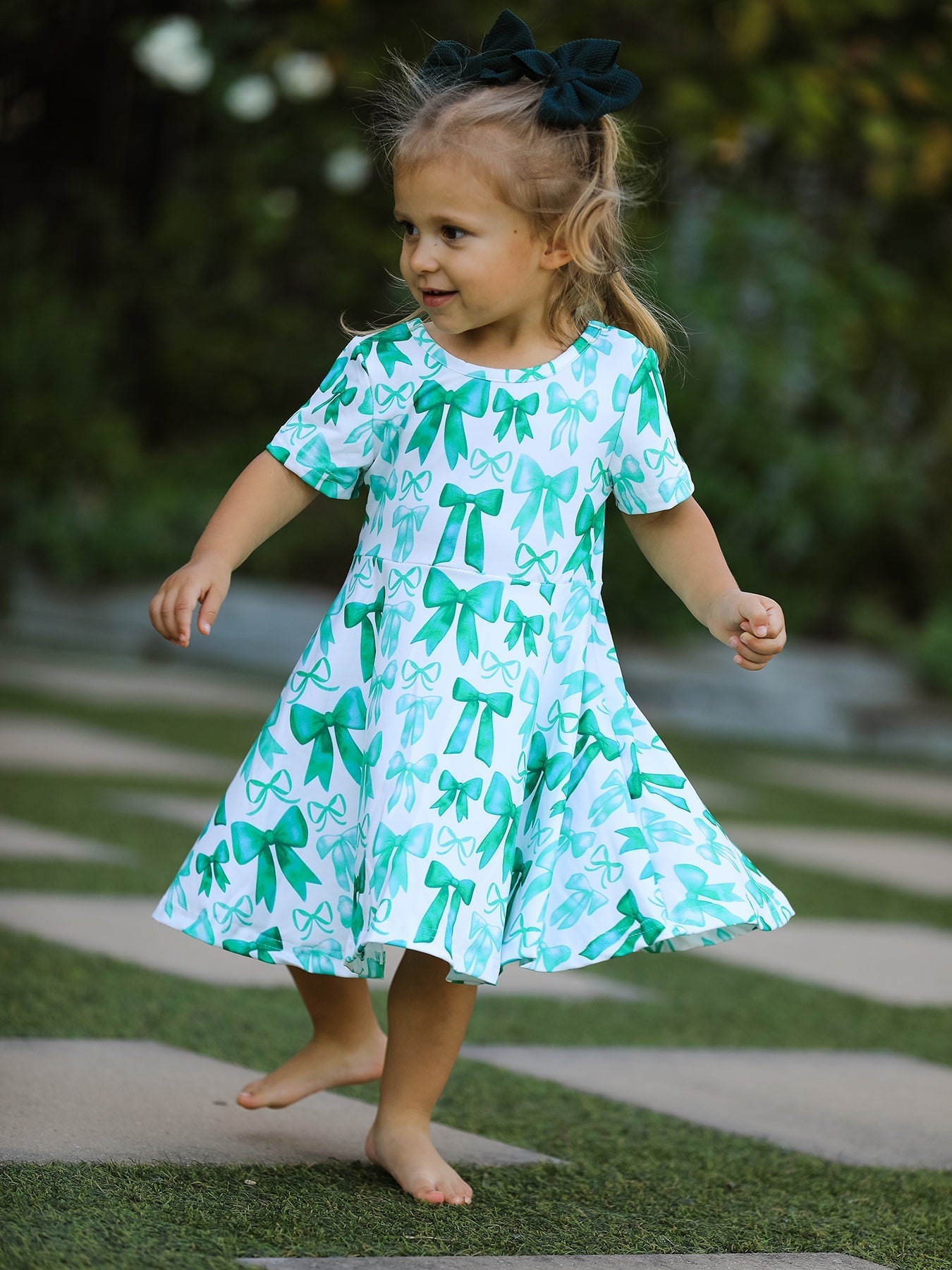 Rylee Faith Designs St. Patrick's Day Bow Print Short Sleeves Girls Dress - 