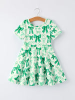 Rylee Faith Designs St. Patrick's Day Bow Print Short Sleeves Girls Dress - 