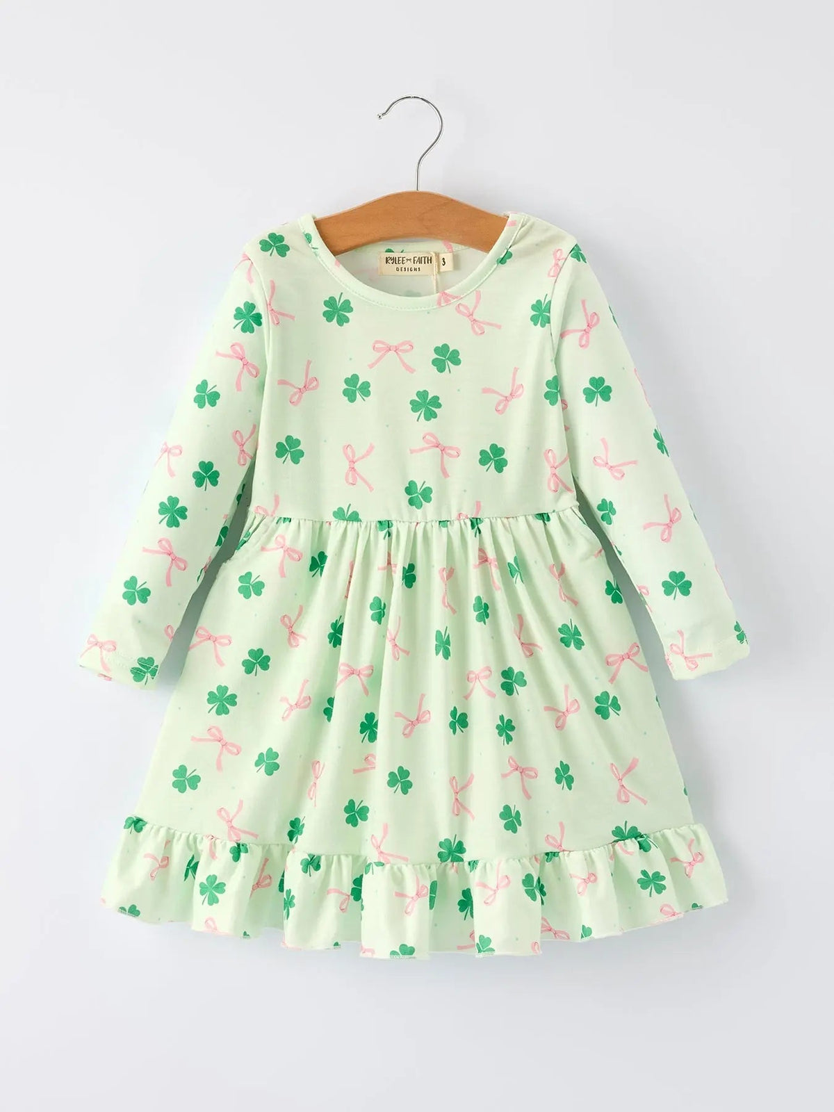 Rylee Faith Designs St. Patrick's Day Bow Shamrock Print Ruffles Girls Dress - 