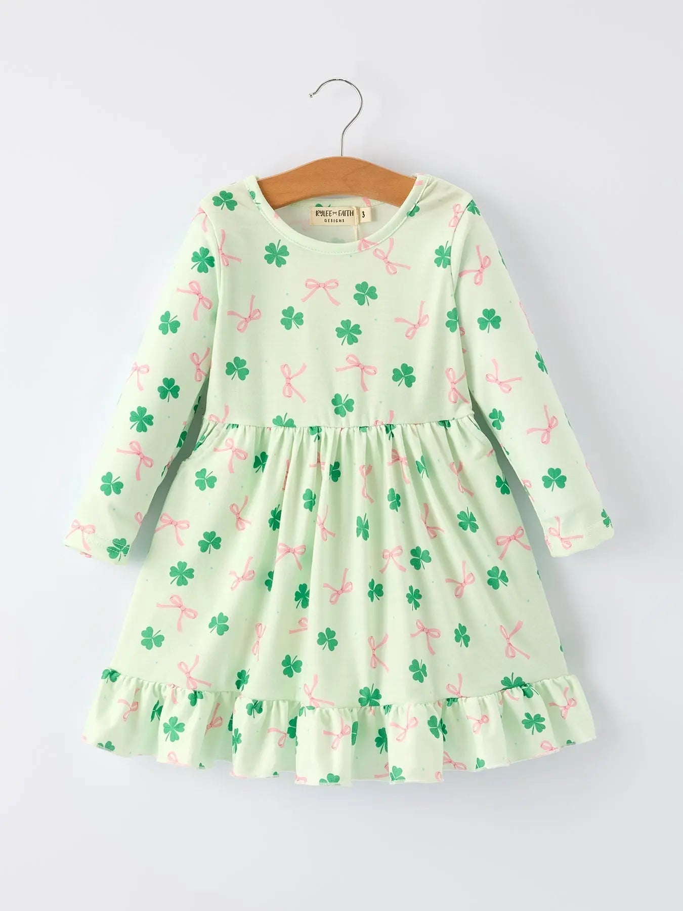 Rylee Faith Designs St. Patrick's Day Bow Shamrock Print Ruffles Girls Dress - 