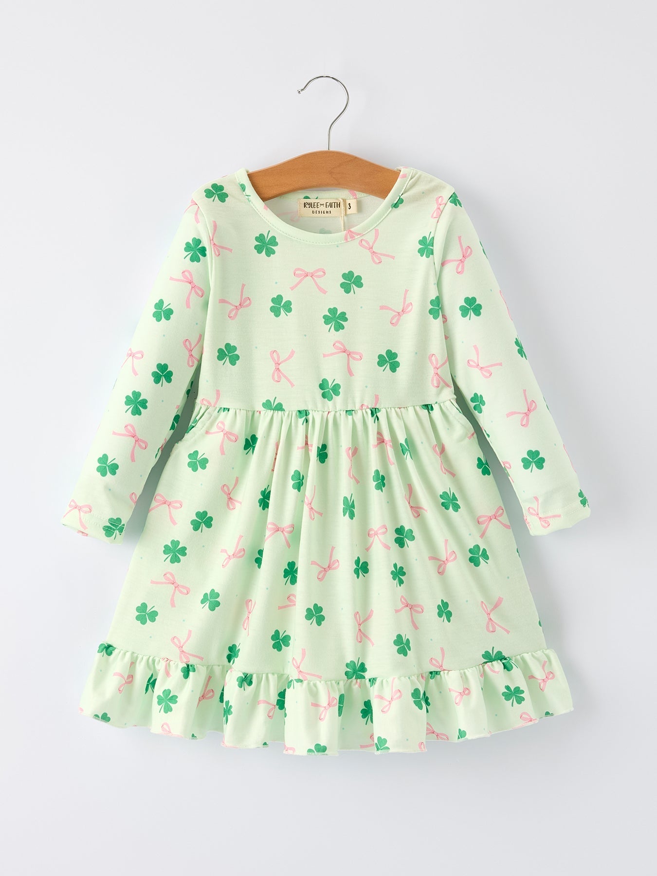 Rylee Faith Designs St. Patrick's Day Bow Shamrock Print Ruffles Girls Dress - 