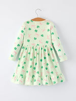 Rylee Faith Designs St. Patrick's Day Bow Shamrock Print Ruffles Girls Dress - 