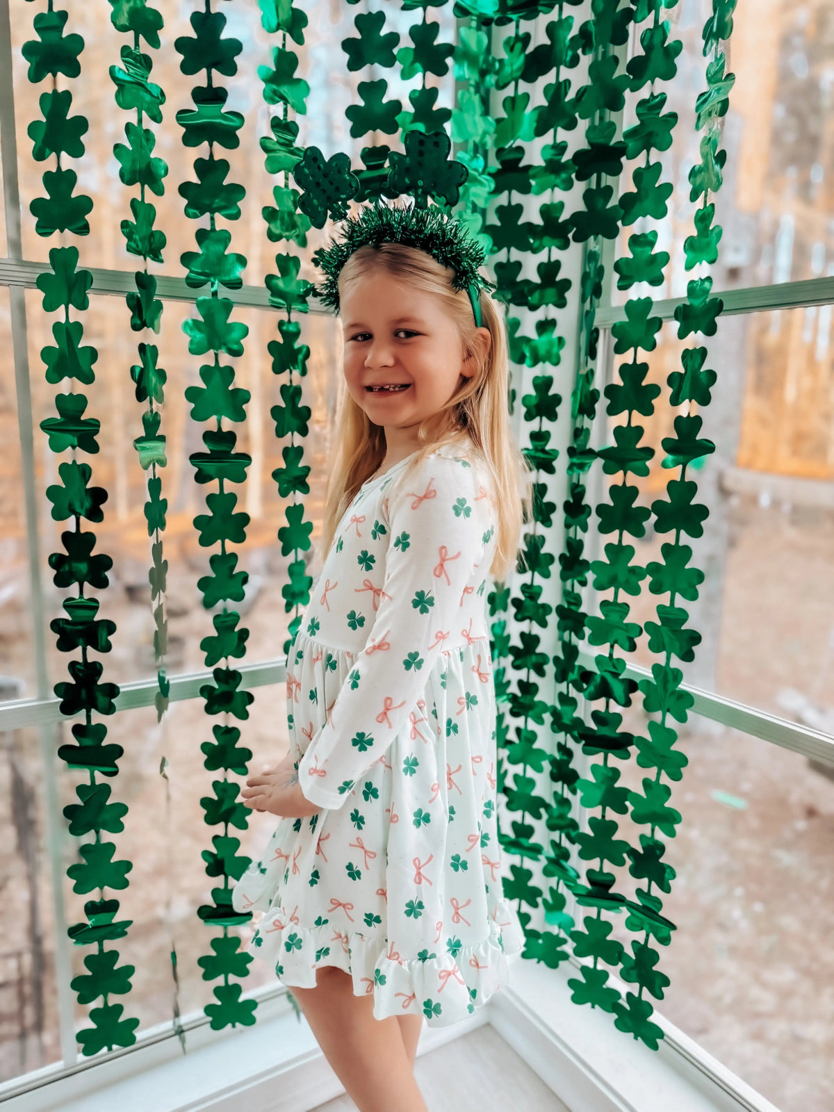 Rylee Faith Designs St. Patrick's Day Bow Shamrock Print Ruffles Girls Dress - 