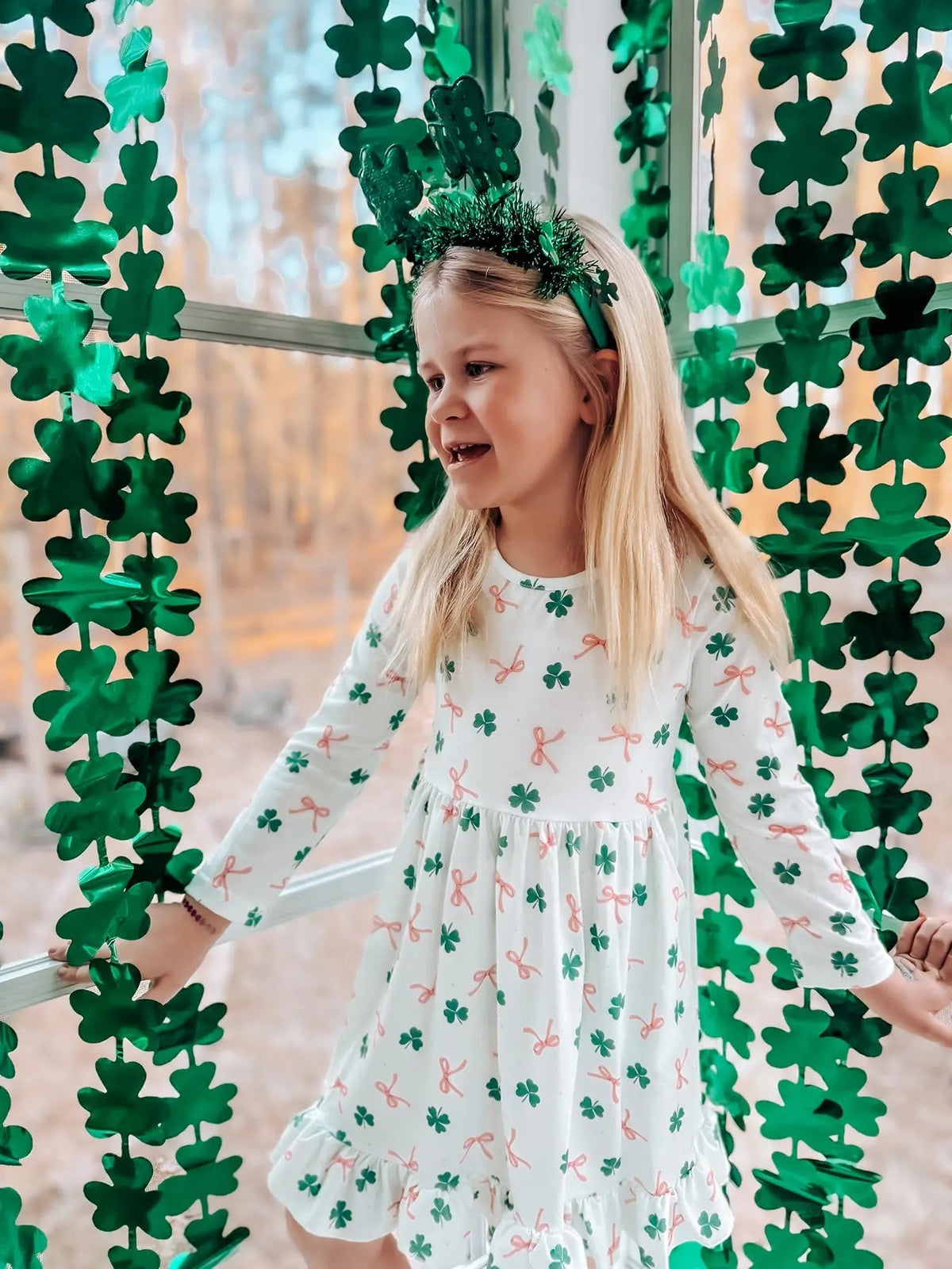 Rylee Faith Designs St. Patrick's Day Bow Shamrock Print Ruffles Girls Dress - 