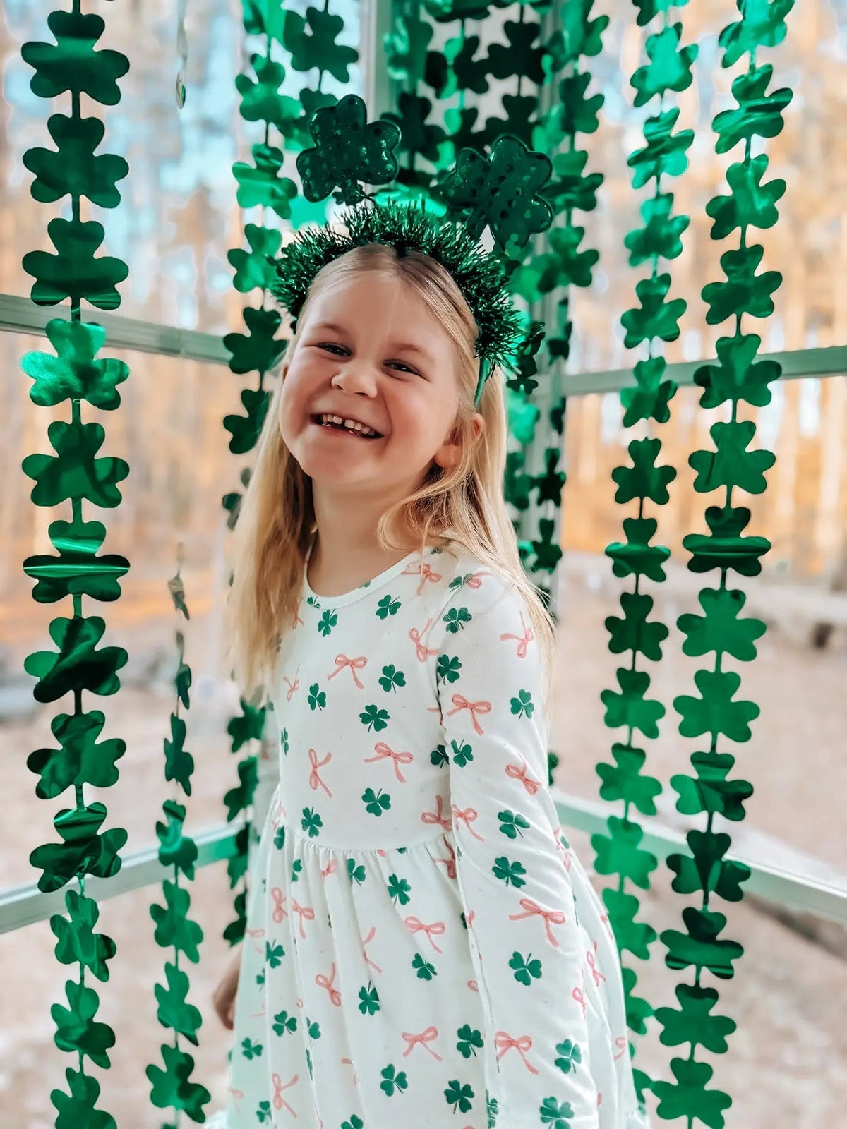 Rylee Faith Designs St. Patrick's Day Bow Shamrock Print Ruffles Girls Dress - 
