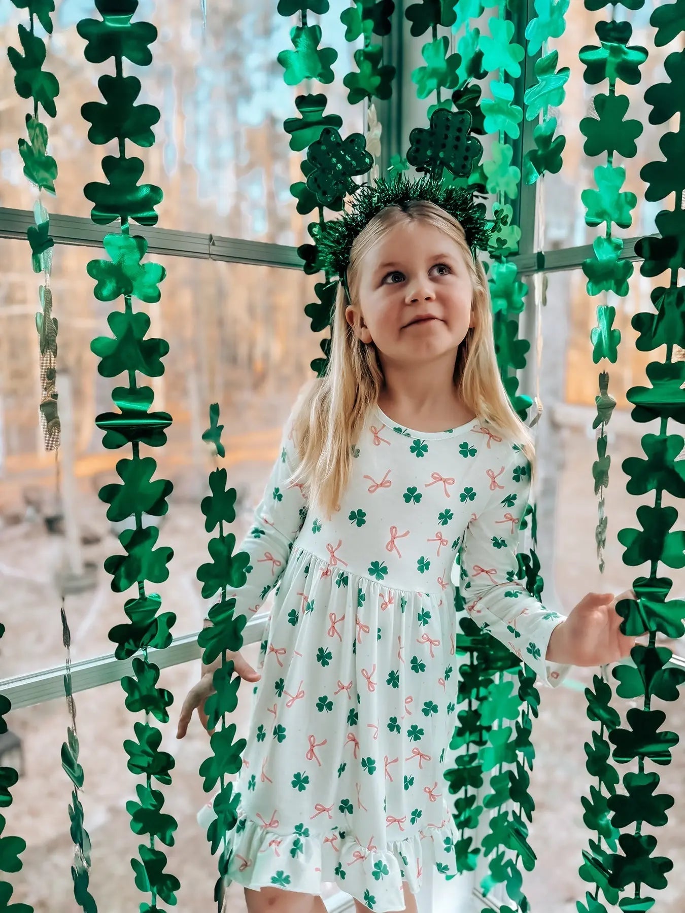 Rylee Faith Designs St. Patrick's Day Bow Shamrock Print Ruffles Girls Dress - 