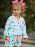 Rylee Faith Designs St. Patrick's Day Bow Shamrock Print Ruffles Girls Pajama Set - 