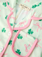 Rylee Faith Designs St. Patrick's Day Bow Shamrock Print Ruffles Girls Pajama Set - 