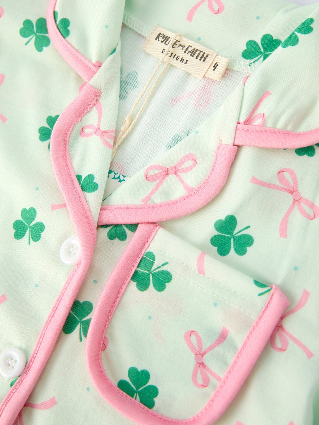 Rylee Faith Designs St. Patrick's Day Bow Shamrock Print Ruffles Girls Pajama Set - 