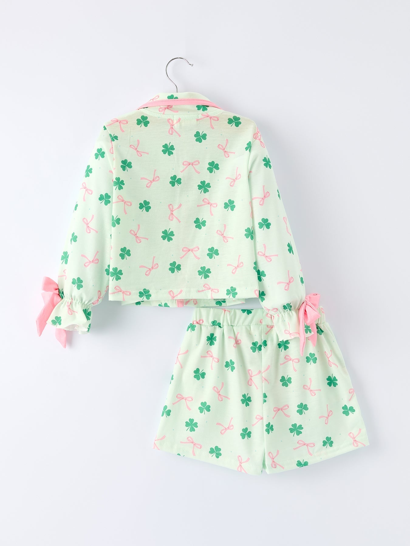 Rylee Faith Designs St. Patrick's Day Bow Shamrock Print Ruffles Girls Pajama Set - 