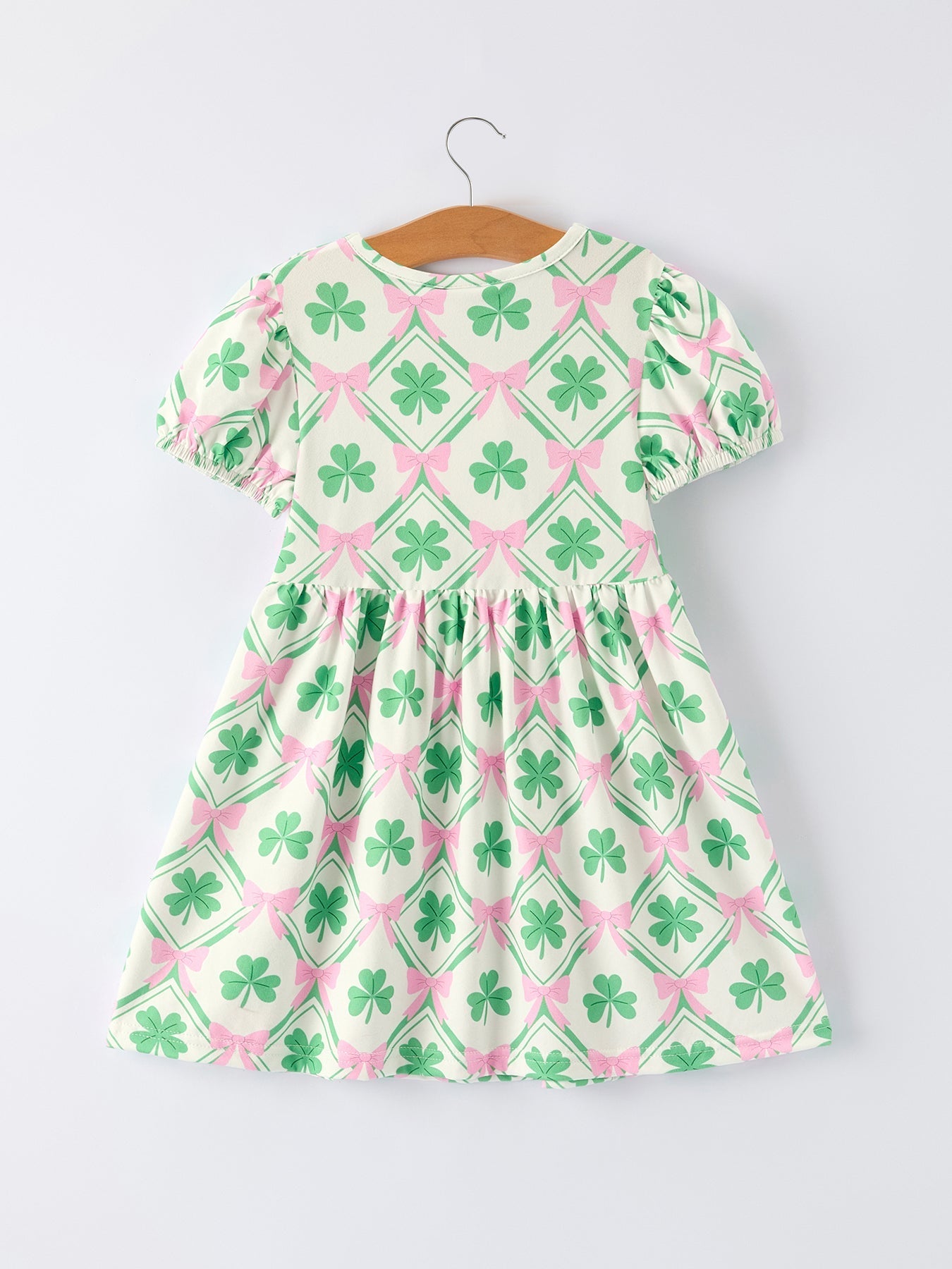 Rylee Faith Designs St. Patrick's Day Bow Shamrock Print Short Sleeves Girls Dress - 