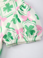 Rylee Faith Designs St. Patrick's Day Bow Shamrock Print Short Sleeves Girls Dress - 