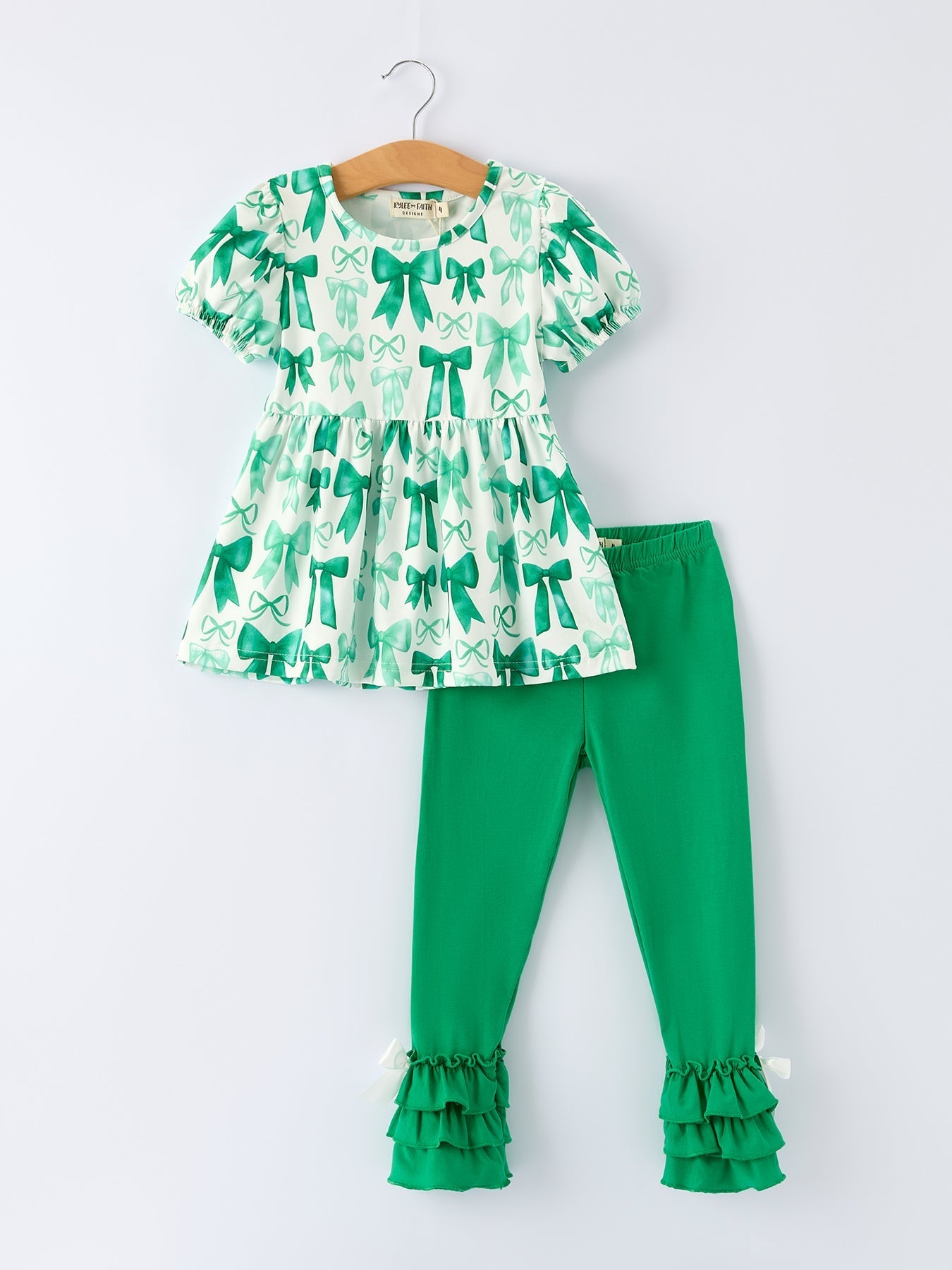 Rylee Faith Designs St. Patrick's Day Bow Top and Ruffled Leggings Girls Set - 