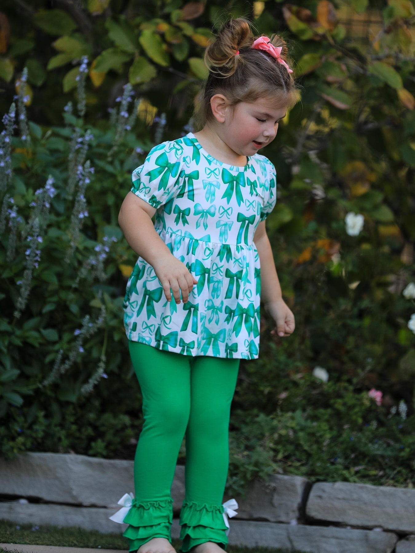 Rylee Faith Designs St. Patrick's Day Bow Top and Ruffled Leggings Girls Set - 