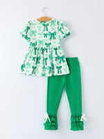 Rylee Faith Designs St. Patrick's Day Bow Top and Ruffled Leggings Girls Set - 