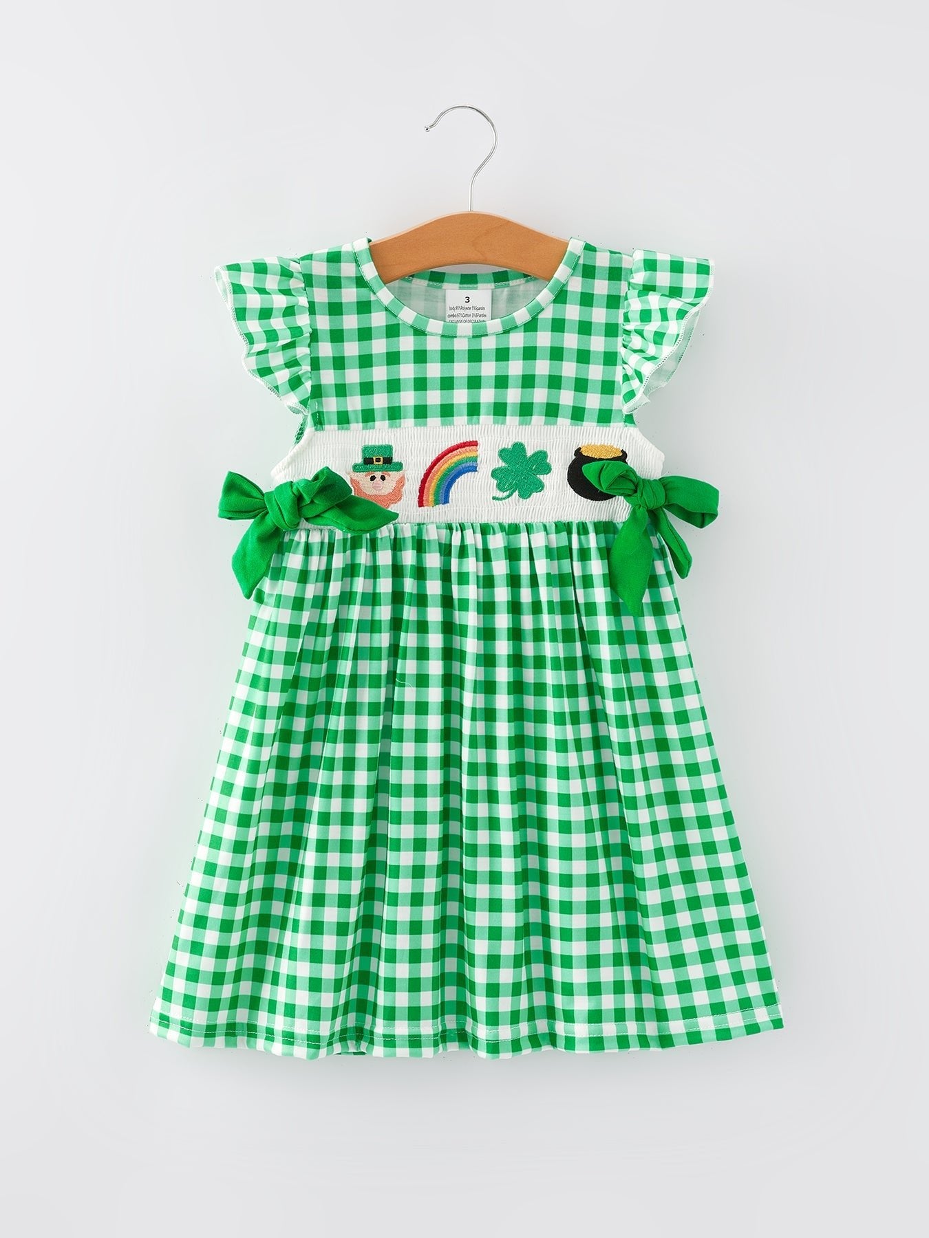 Rylee Faith Designs St. Patrick's Day Girls Shamrock Smocking Embroidery Dress - 